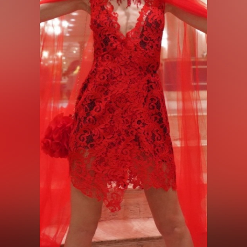 Belle-et-BonBon cherry red lace dress! Size XS